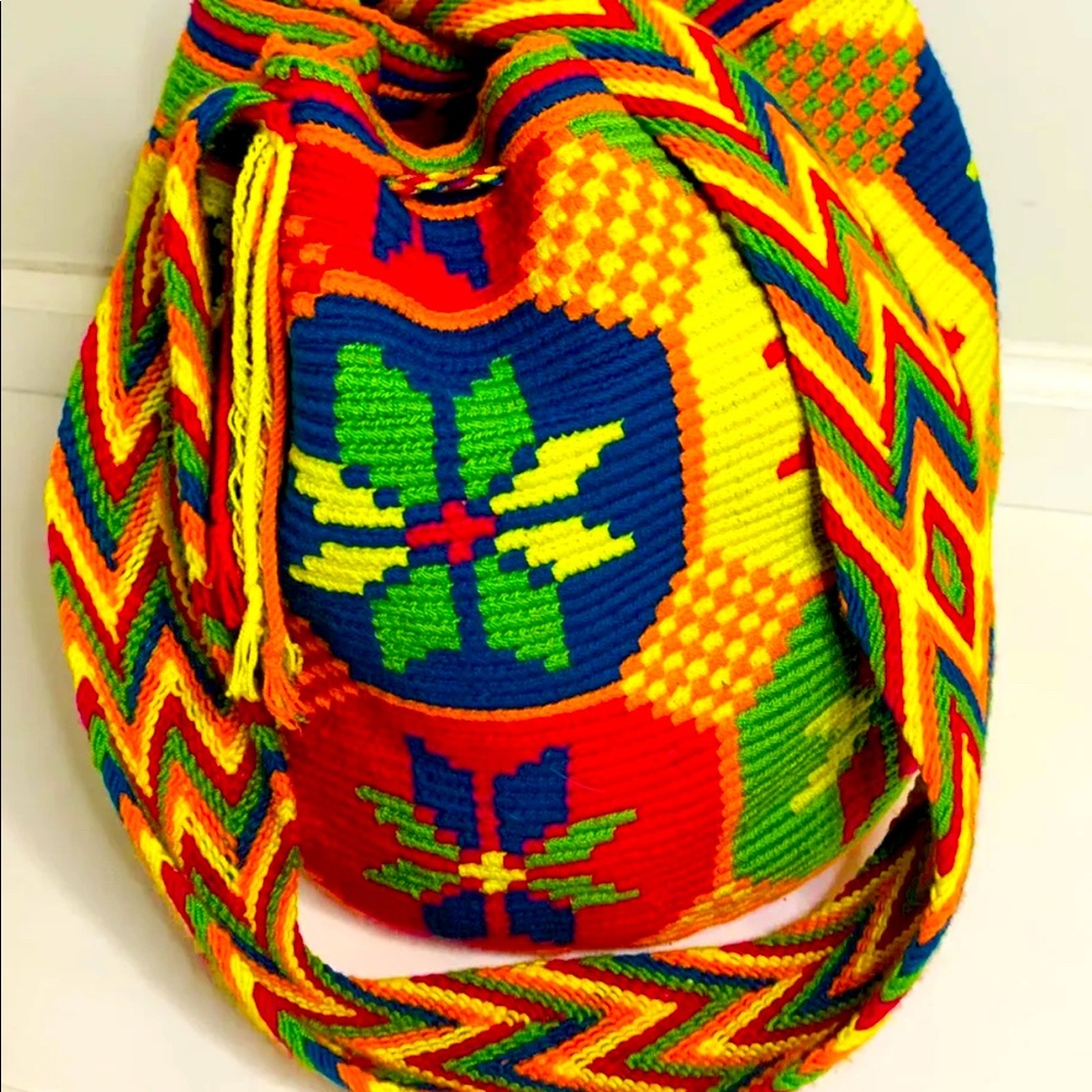 Neon Crystal Snowflakes Wayuu Mochila Crossbody Bag